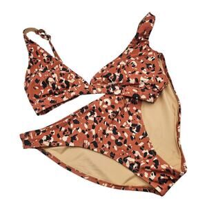 Old Navy Womens Sz L Bikini Swimsuit Set Brown Animal Print